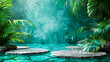 Jungle waterfall into natural pool, serene tropical paradise, refreshing nature escape