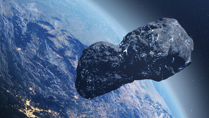 Wall Mural - 3d rendering-massive ice asteroid comet heading earth realistic cinematic view,4k, 2024