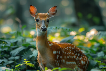 Wall Mural - Deer in forest, outdoors cute animals the wild grass