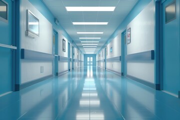 Canvas Print - Modern Hospital Corridor with Medical Rooms. Clean and Health-Focused 3D Illustration