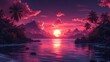 Tropical beach sunset with pink skies