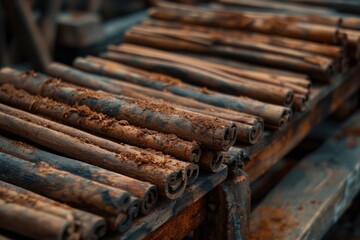 Poster - Close up of a bunch of wood sticks, ideal for backgrounds