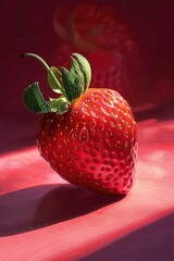 Aufkleber - Close up of a ripe strawberry on a wooden table. Suitable for food and nutrition concepts