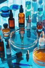 Poster - Assorted bottles and containers on a table, suitable for various concepts and designs