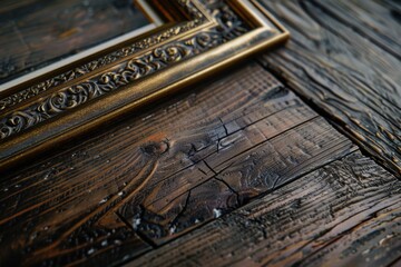 Poster - A simple picture frame on a wooden floor. Ideal for home decor concepts