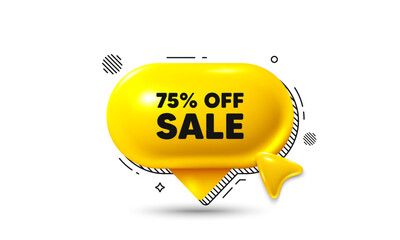 Poster - click here speech bubble 3d icon. sale 75 percent off discount. promotion price offer sign. retail b