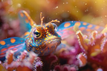 Poster - Close-up of a vibrant fish on coral. Great for marine-themed designs
