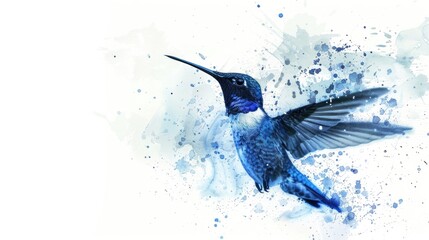 Wall Mural - A beautiful blue hummingbird flying through the air. Perfect for nature and wildlife themes