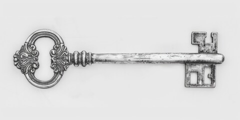 Poster - An old key displayed on a white background. Suitable for various concepts and designs