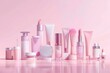 © Fotograf - Various cosmetics products arranged on a pink background. Ideal for beauty and makeup concepts