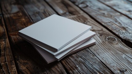Poster - White paper stack on wooden table, suitable for office or education concept