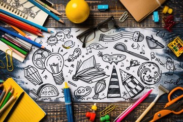 Poster - A table with a variety of objects displayed. Ideal for illustrating concepts or showcasing products