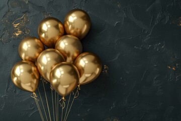 Poster - A bunch of gold balloons on a dark, elegant backdrop. Perfect for celebrations and events