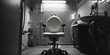 A simple black and white photo of a chair in a bathroom. Suitable for interior design concepts