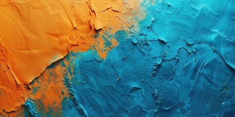 Poster - Close up of vibrant orange and blue painting, ideal for artistic projects