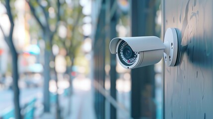 Poster - Security camera mounted on building wall, suitable for surveillance concept