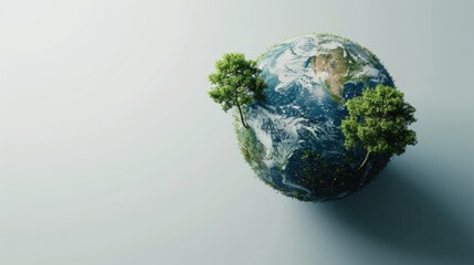 earth day concept. earth globe and green grass on grey background with copy space. world environment