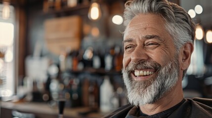 Aufkleber - A man with a beard smiling at the camera. Suitable for various concepts