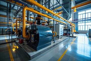 Poster - Modern boiler room with gas boilers, industrial heating.