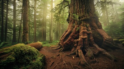 Aufkleber - A large tree standing in the middle of a forest. Suitable for nature and environmental themes