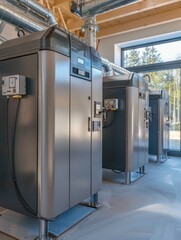 Poster - Modern boiler room with gas boilers, industrial heating.