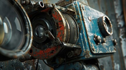 Poster - Close up shot of a camera mounted on a wall. Perfect for surveillance or security concepts