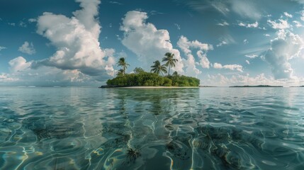Poster - A serene image of a small island in the middle of the ocean. Perfect for travel or nature themes