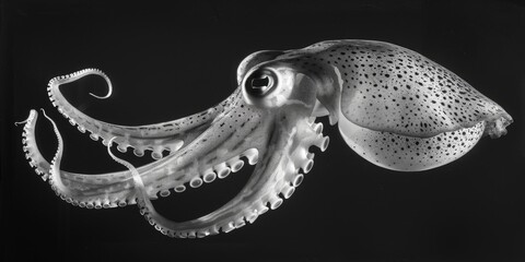 Poster - A striking black and white image of an octopus. Perfect for marine themed designs