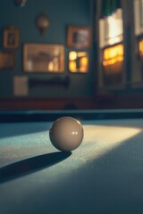 Poster - Pool table with a white ball. Suitable for sports and leisure concepts