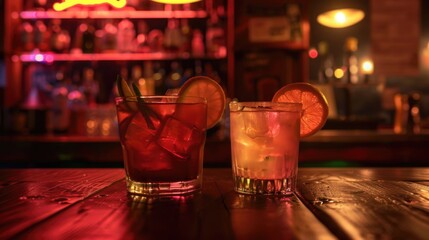 Aufkleber - Two glasses placed on a rustic wooden table, perfect for home decor or restaurant advertisements