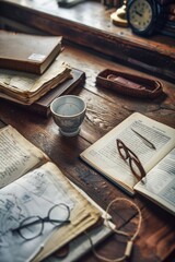 Poster - A table filled with books and glasses, perfect for educational and reading concepts