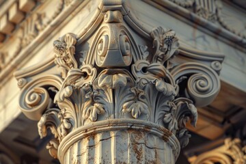 Poster - Detailed shot of a clock mounted on a pillar. Suitable for time management concepts