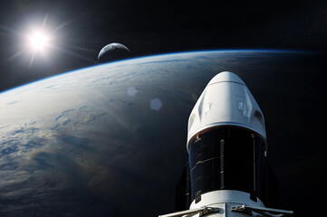 Wall Mural - cargo spacecraft in low-earth orbit. elements of this image furnished by nasa.