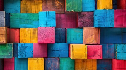 Wall Mural - Colorful wooden blocks stacked on top of each other. Great for educational concepts