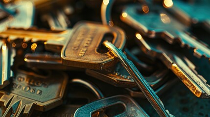 Poster - A bunch of keys sitting on top of each other. Can be used for security or access concepts