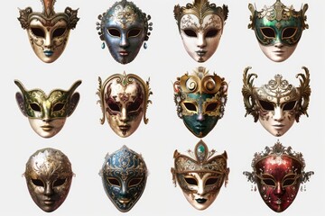Poster - Colorful assortment of masks suitable for various occasions. Perfect for party invitations or themed events