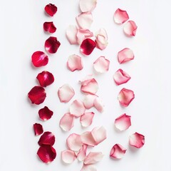 Poster - Rose petals scattered on a white surface, ideal for romantic and elegant concepts