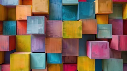 Poster - Colorful cubes stacked on top of each other. Suitable for educational and design concepts