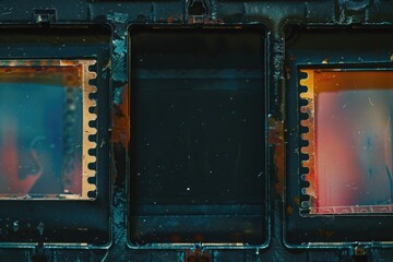 Aufkleber - Detailed view of three windows on a train, suitable for transportation concepts