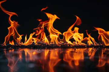 Dynamic orange and red flames lick upwards against a deep black background, creating a sense of power and destruction.