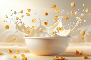 Wall Mural - A bowl of cereal falling into a bowl of milk. Great for breakfast concept