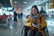© Connect Images AI - Woman in wheelchair using smartphone at the airport.