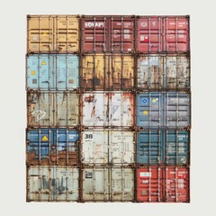 Poster - A pile of shipping containers stacked on top of each other. Can be used for industrial, transportation, or logistics concepts