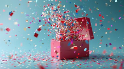 Poster - A red box with confetti falling out, perfect for celebrations and surprises