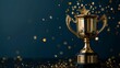 © Khalida - A sophisticated gold winners trophy featuring shooting stars, intended for awarding first place in a competition or championship, set against a dark blue background with ample copy space.