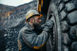 © Connect Images AI - Miner examining a large truck tire at a mining site.