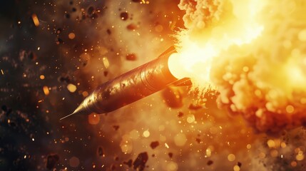 Aufkleber - A close up of a rocket flying through the air. Suitable for science and technology concepts