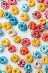 Poster - Colorful beads scattered on a white surface, perfect for DIY crafts