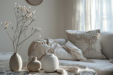 Poster - Three vases displayed on a table, suitable for home decor