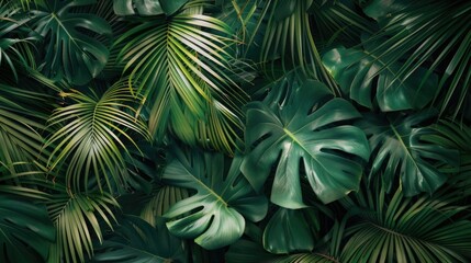 Poster - Vibrant green leaves contrasted against a dark background. Perfect for nature or environmental themes